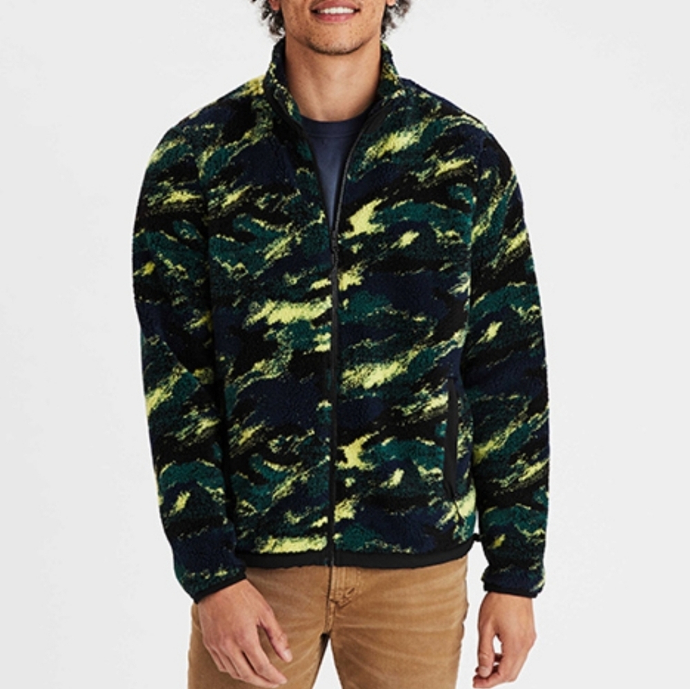 American eagle full zip sherpa fleece jacket